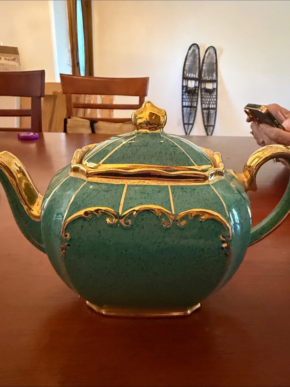Sadler 1922 Cube Emerald and Gold Teapot